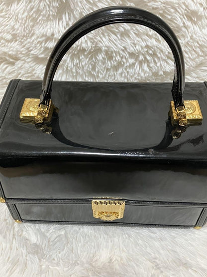 VERSACE Vanity Hand Bag Tote Purse Sunburst Black Authentic