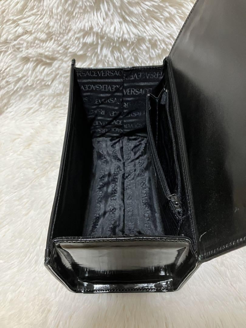 VERSACE Vanity Hand Bag Tote Purse Sunburst Black Authentic