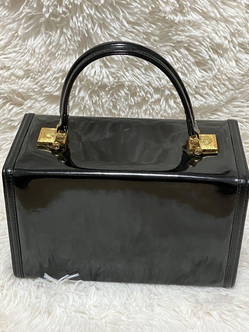 VERSACE Vanity Hand Bag Tote Purse Sunburst Black Authentic