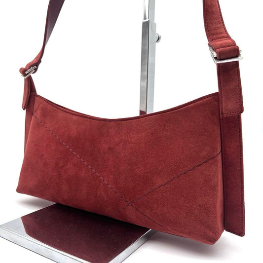 Salvatore Ferragamo Shoulder Bag Purse Suede Leather Red Authentic