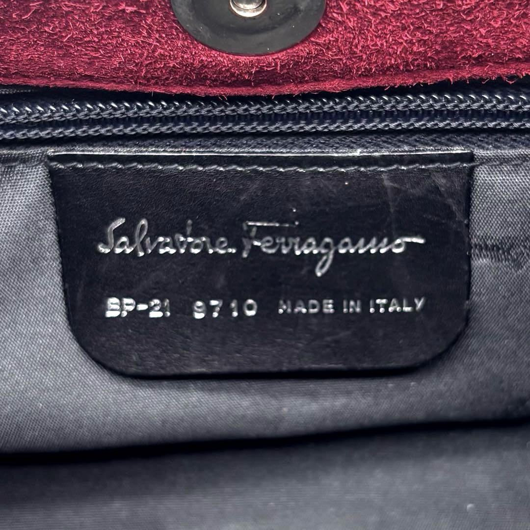 Salvatore Ferragamo Shoulder Bag Purse Suede Leather Red Authentic