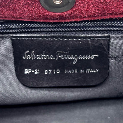 Salvatore Ferragamo Shoulder Bag Purse Suede Leather Red Authentic