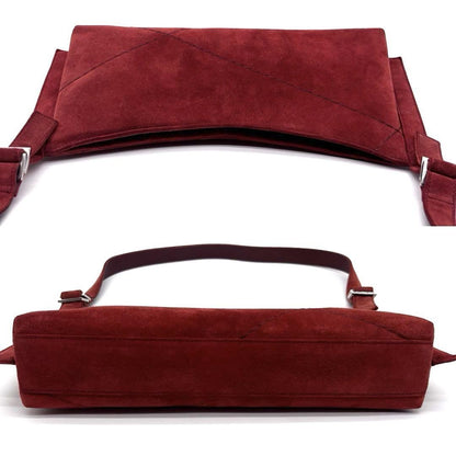 Salvatore Ferragamo Shoulder Bag Purse Suede Leather Red Authentic