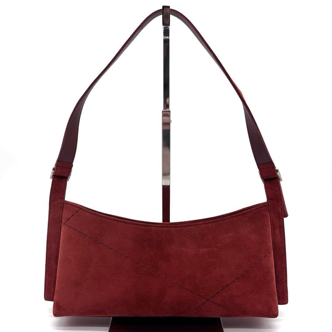 Salvatore Ferragamo Shoulder Bag Purse Suede Leather Red Authentic