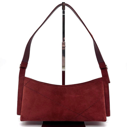 Salvatore Ferragamo Shoulder Bag Purse Suede Leather Red Authentic