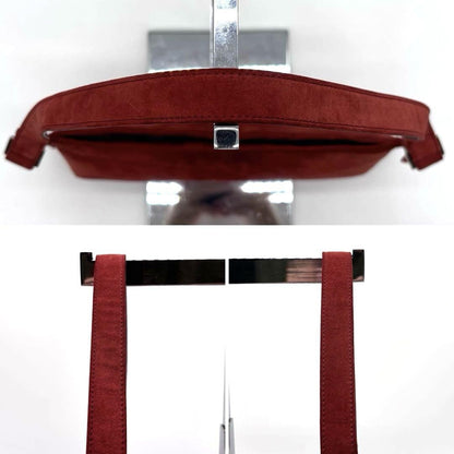 Salvatore Ferragamo Shoulder Bag Purse Suede Leather Red Authentic