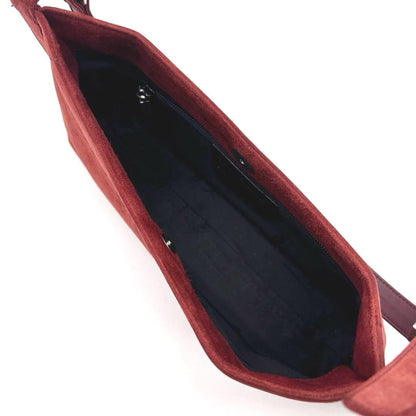 Salvatore Ferragamo Shoulder Bag Purse Suede Leather Red Authentic