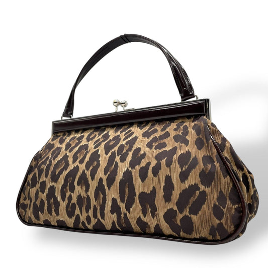 Dolce & Gabbana Hand Bag Tote Purse Leopard Nylon Patent Leather Beige Brown