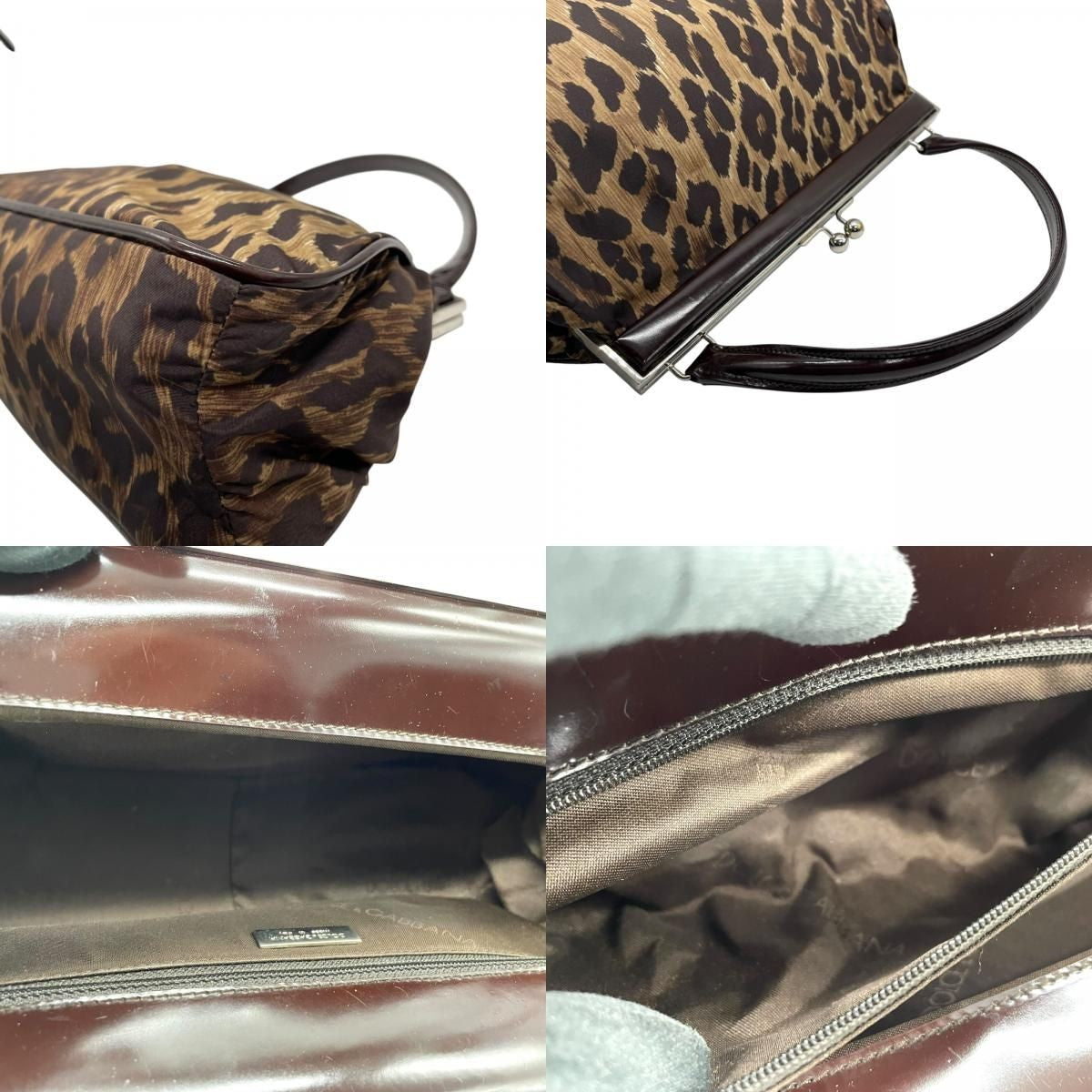 Dolce & Gabbana Hand Bag Tote Purse Leopard Nylon Patent Leather Beige Brown
