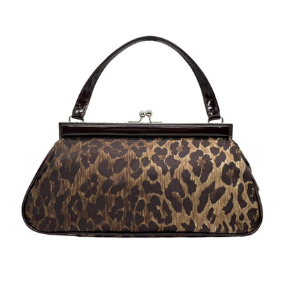 Dolce & Gabbana Hand Bag Tote Purse Leopard Nylon Patent Leather Beige Brown