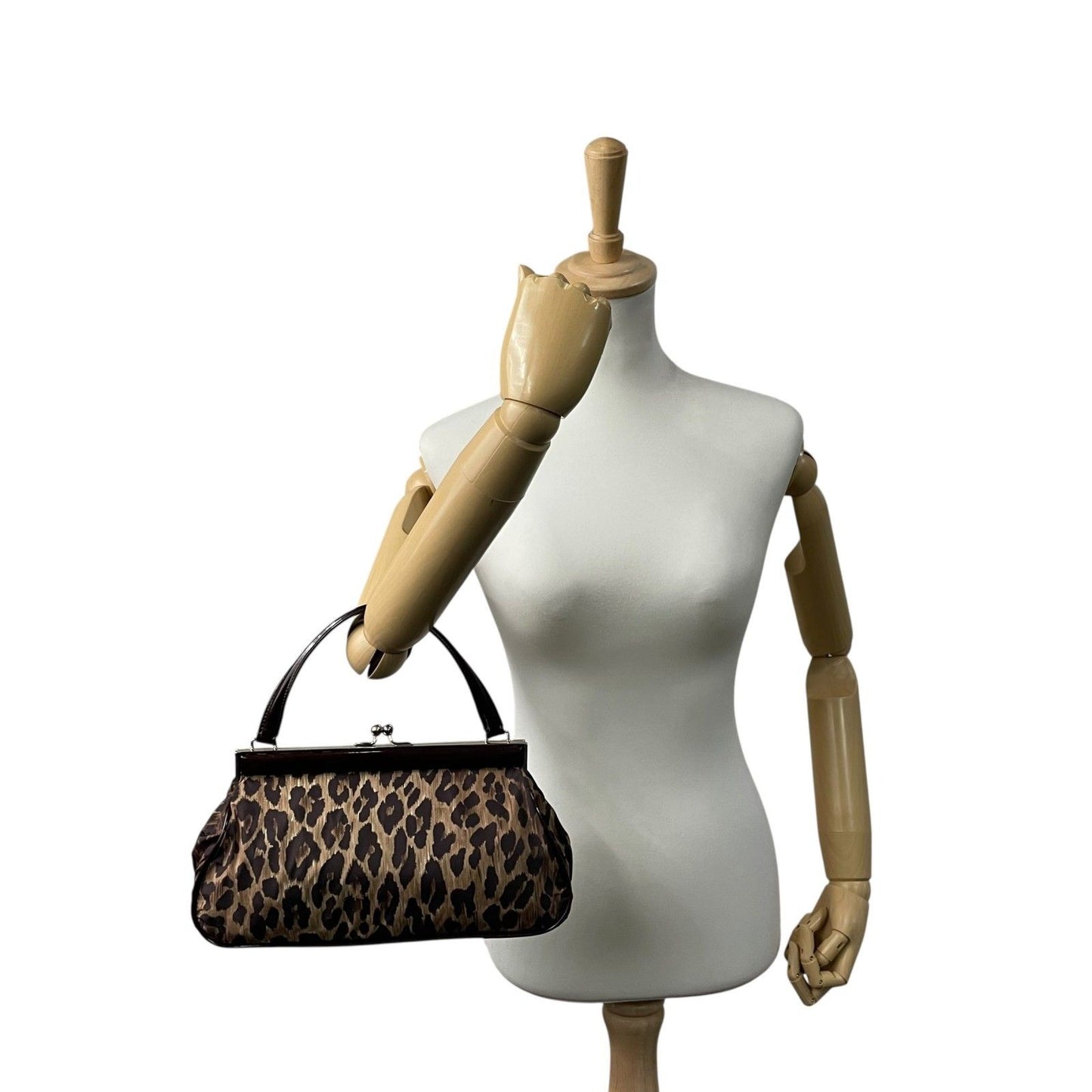 Dolce & Gabbana Hand Bag Tote Purse Leopard Nylon Patent Leather Beige Brown