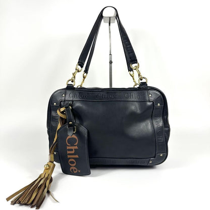 Chloe Boston Bag Hand Bag Tote Purse Eden Leather Black Authentic