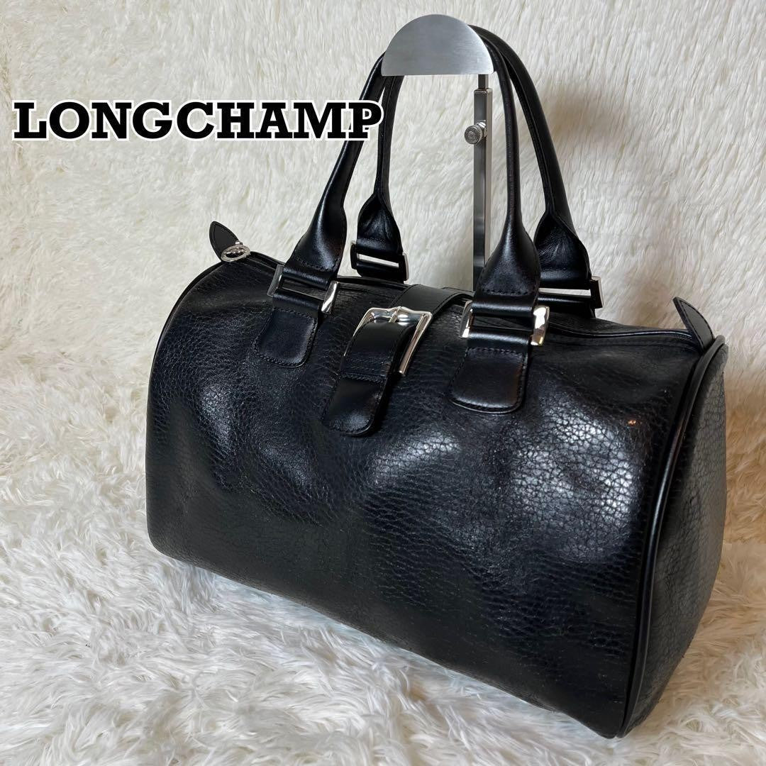 Longchamp Mini Boston Bag Hand Bag Tote Purse Leather Black Authentic