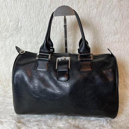 Longchamp Mini Boston Bag Hand Bag Tote Purse Leather Black Authentic
