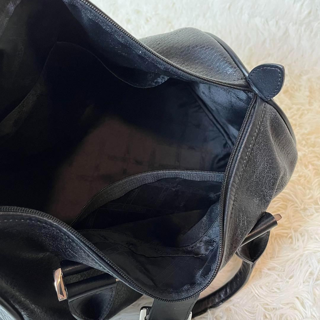 Longchamp Mini Boston Bag Hand Bag Tote Purse Leather Black Authentic