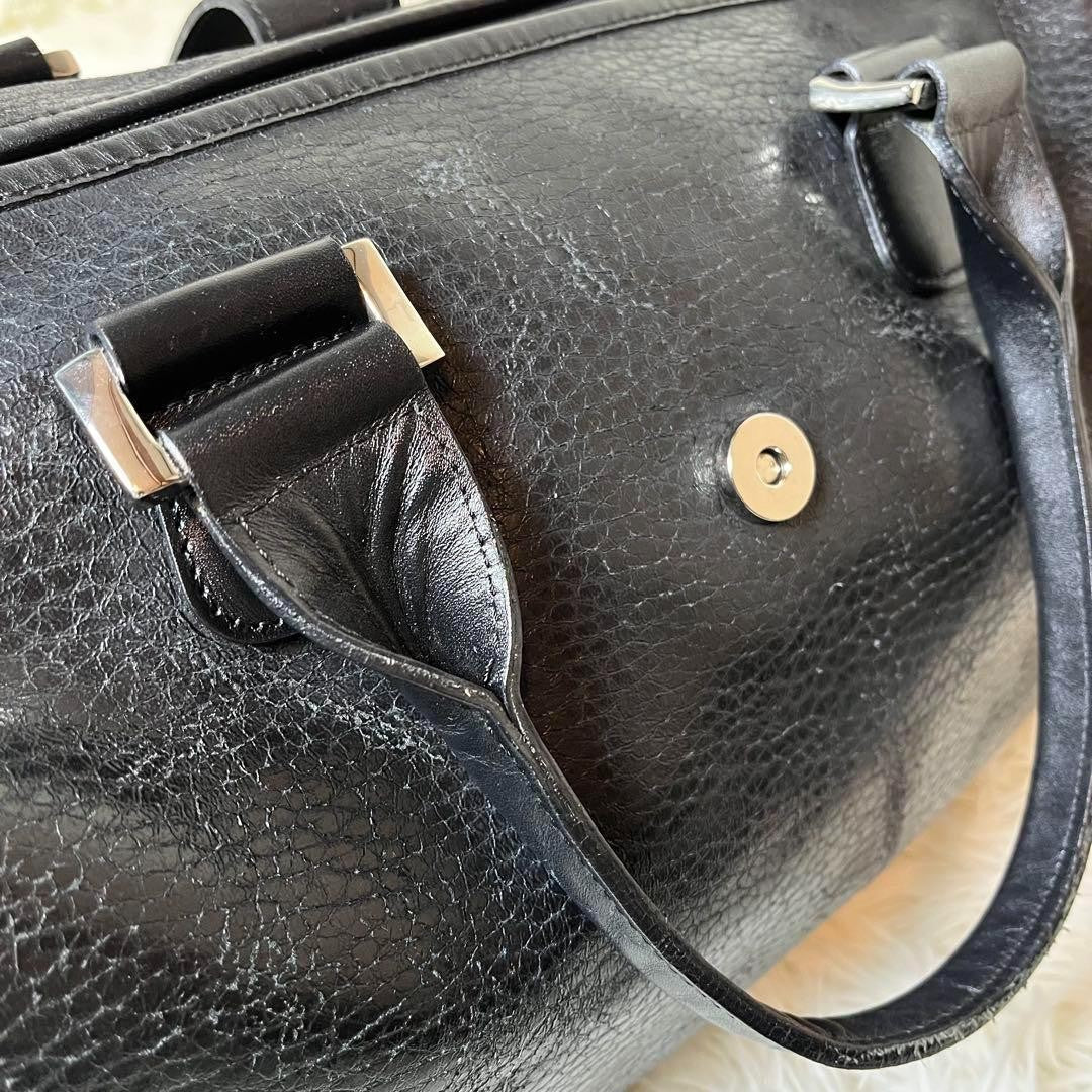 Longchamp Mini Boston Bag Hand Bag Tote Purse Leather Black Authentic