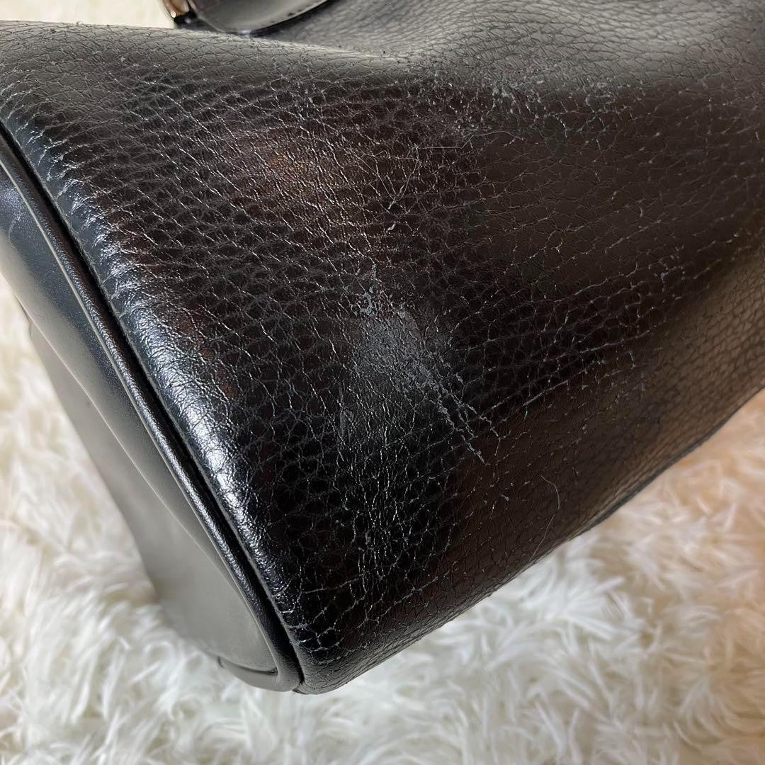 Longchamp Mini Boston Bag Hand Bag Tote Purse Leather Black Authentic