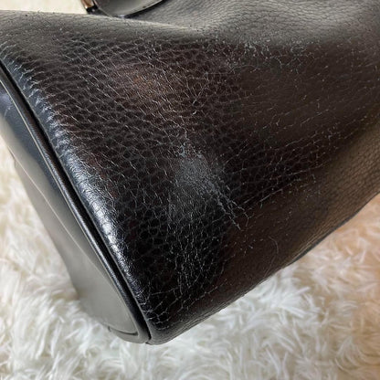 Longchamp Mini Boston Bag Hand Bag Tote Purse Leather Black Authentic