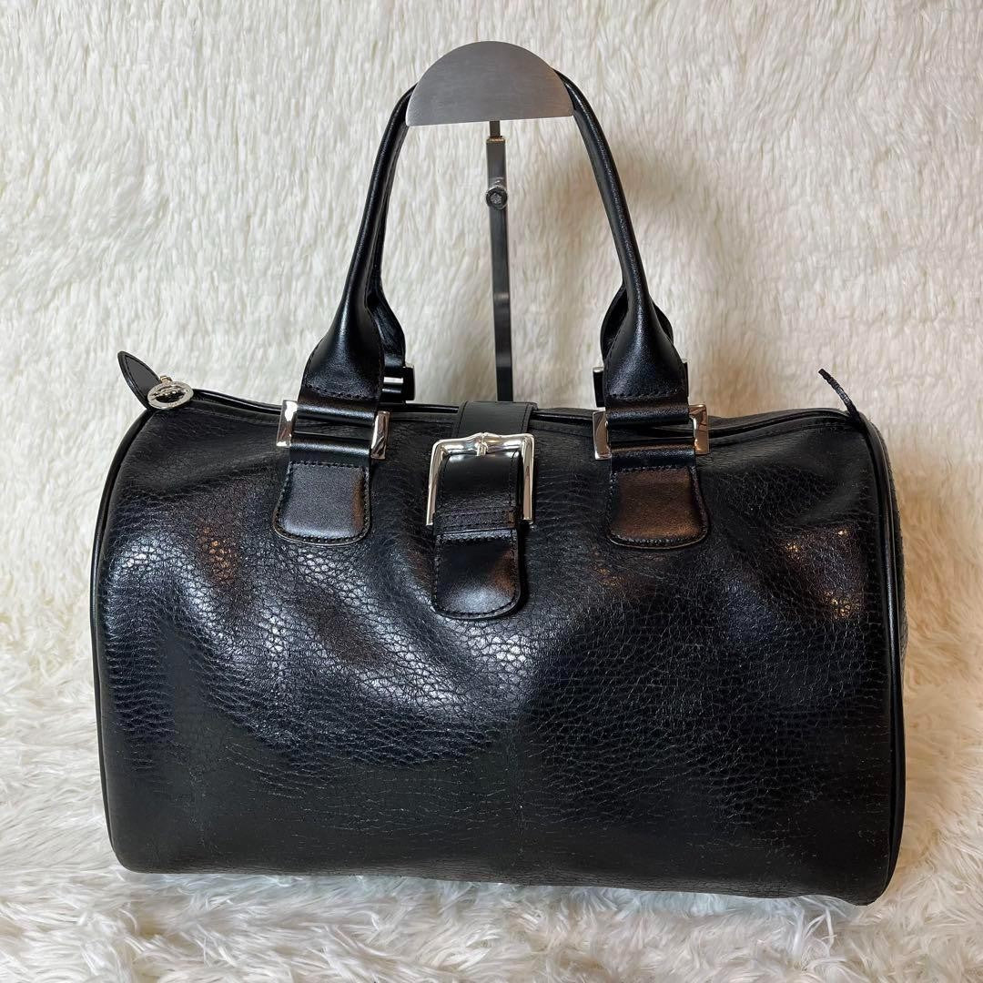 Longchamp Mini Boston Bag Hand Bag Tote Purse Leather Black Authentic