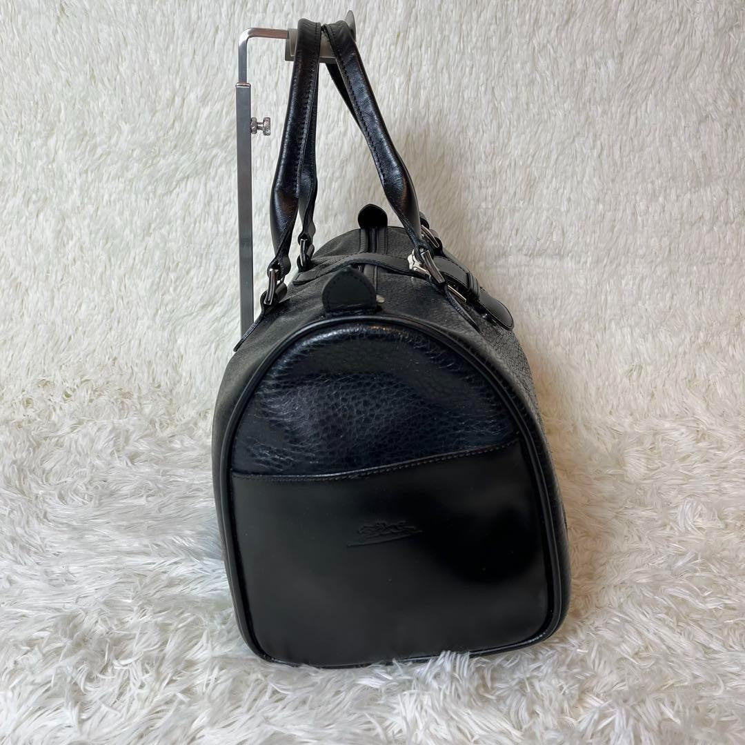 Longchamp Mini Boston Bag Hand Bag Tote Purse Leather Black Authentic