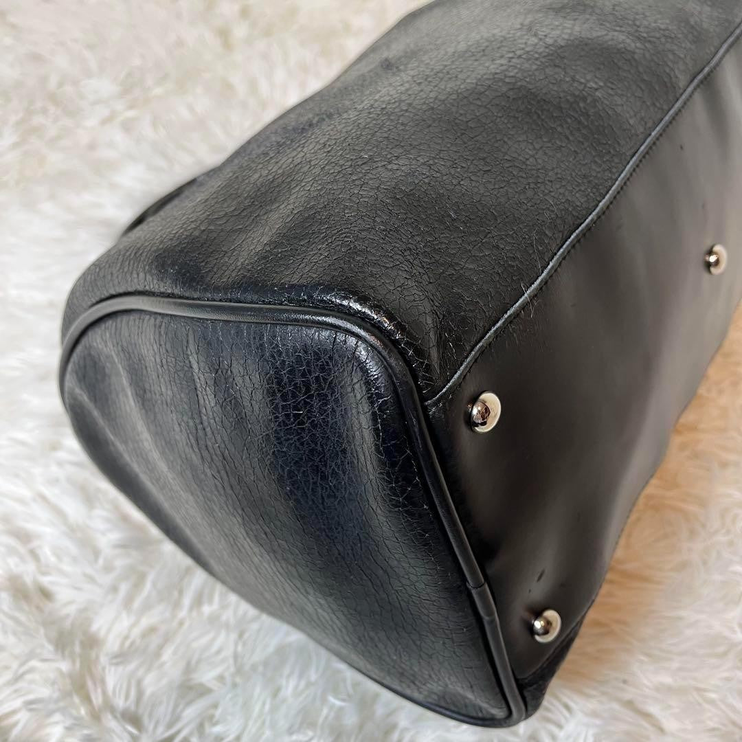 Longchamp Mini Boston Bag Hand Bag Tote Purse Leather Black Authentic