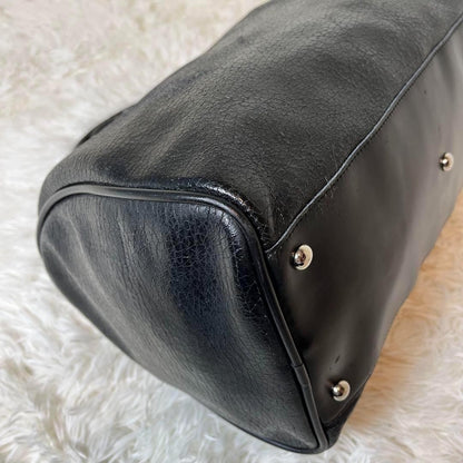 Longchamp Mini Boston Bag Hand Bag Tote Purse Leather Black Authentic
