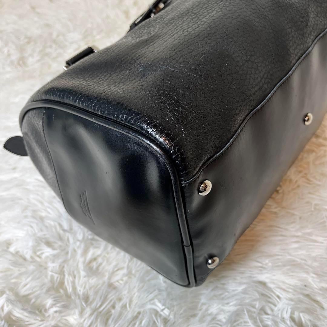 Longchamp Mini Boston Bag Hand Bag Tote Purse Leather Black Authentic