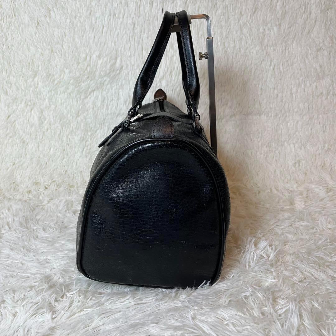 Longchamp Mini Boston Bag Hand Bag Tote Purse Leather Black Authentic