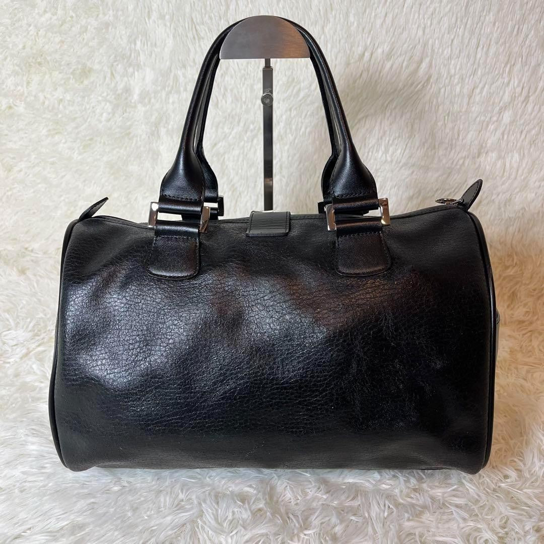 Longchamp Mini Boston Bag Hand Bag Tote Purse Leather Black Authentic