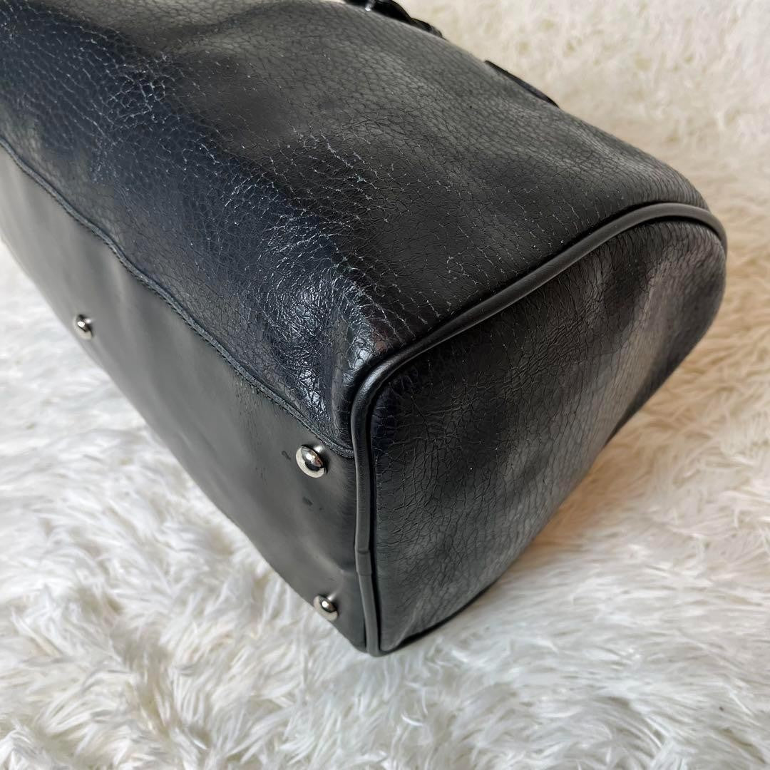 Longchamp Mini Boston Bag Hand Bag Tote Purse Leather Black Authentic