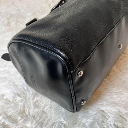 Longchamp Mini Boston Bag Hand Bag Tote Purse Leather Black Authentic