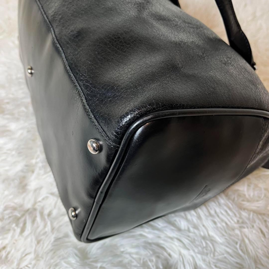 Longchamp Mini Boston Bag Hand Bag Tote Purse Leather Black Authentic