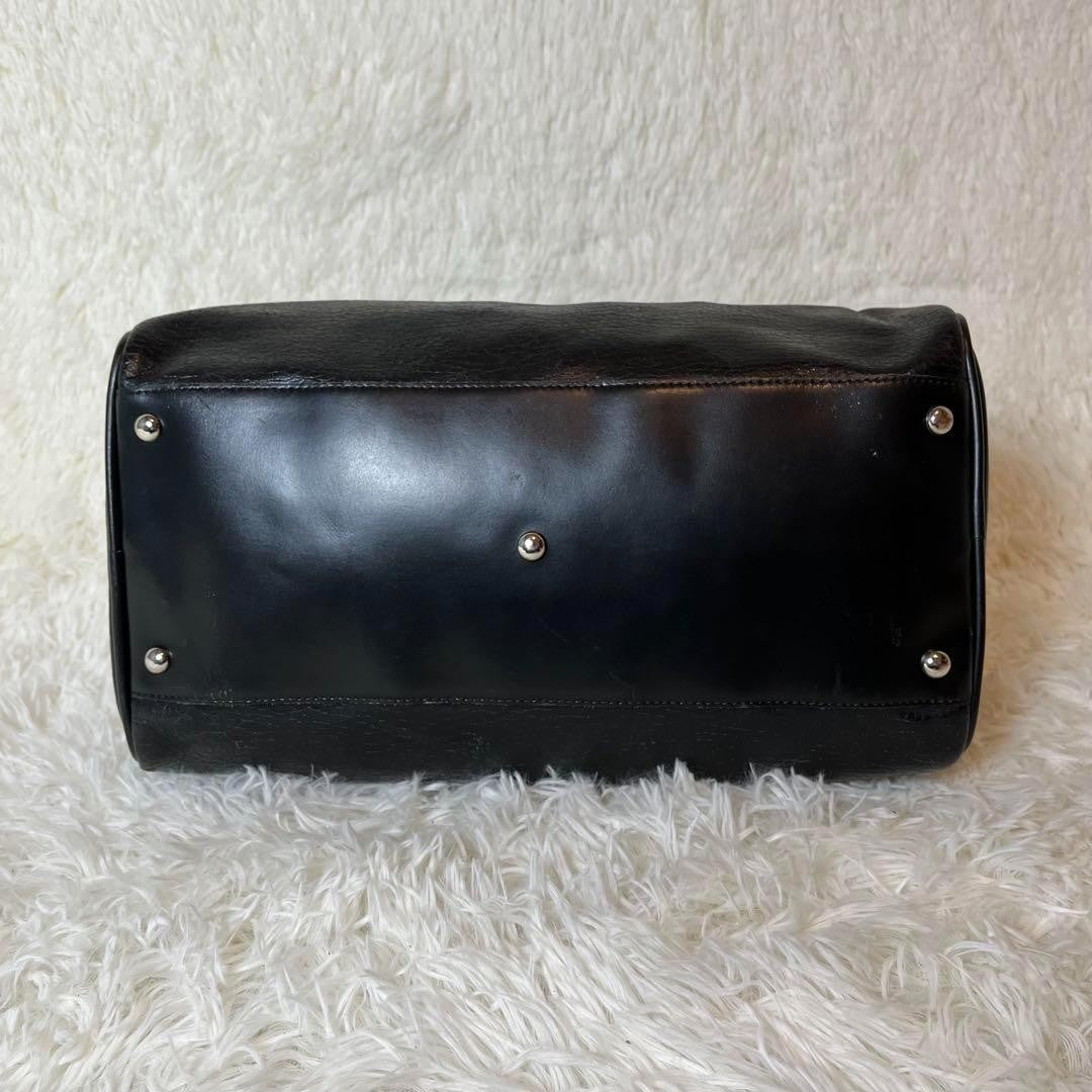 Longchamp Mini Boston Bag Hand Bag Tote Purse Leather Black Authentic