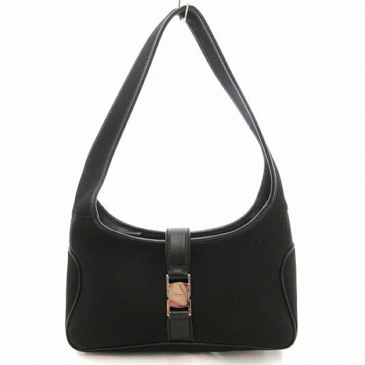 Salvatore Ferragamo Shoulder Bag Purse Nylon Black Authentic