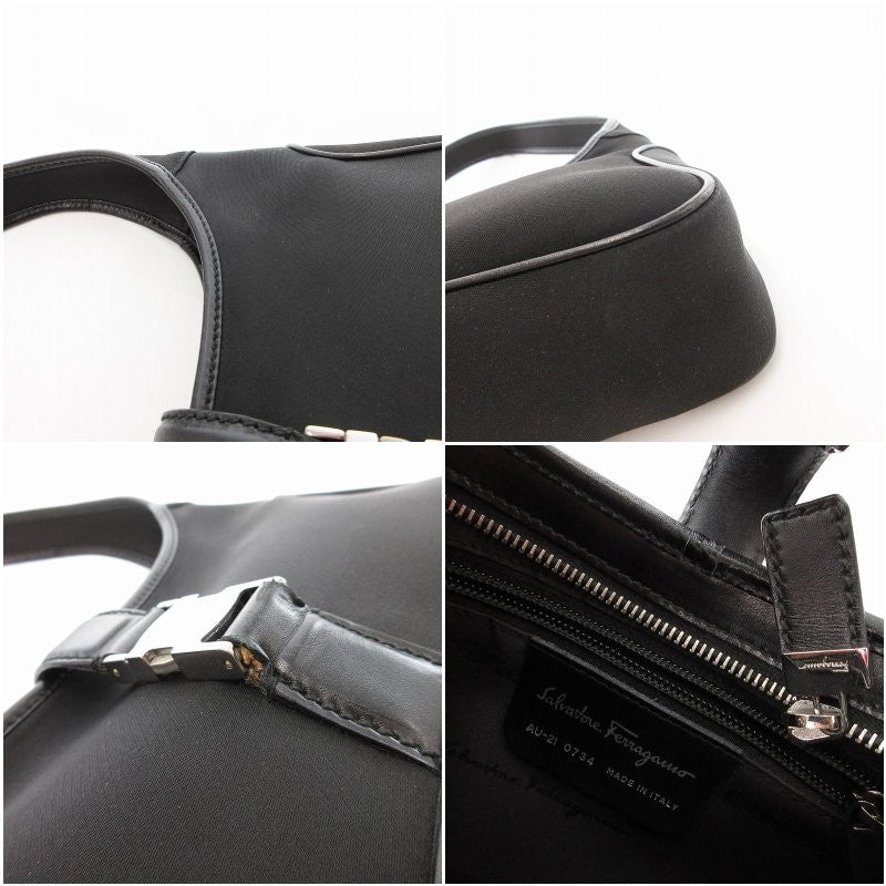 Salvatore Ferragamo Shoulder Bag Purse Nylon Black Authentic
