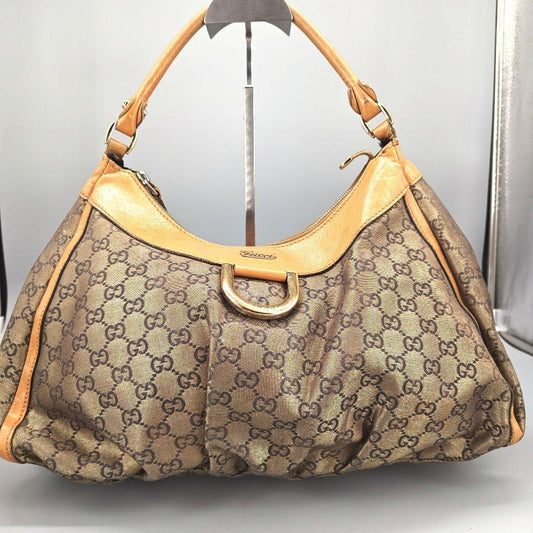 GUCCI Shoulder Bag Purse GG Canvas Leather Brown Beige uthentic
