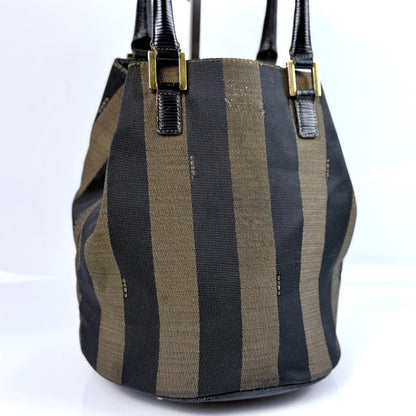 FENDI Hand Bag Tote Purse Pecan Canvas Leather Black Brown Authentic