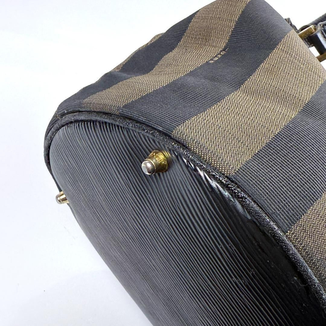 FENDI Hand Bag Tote Purse Pecan Canvas Leather Black Brown Authentic