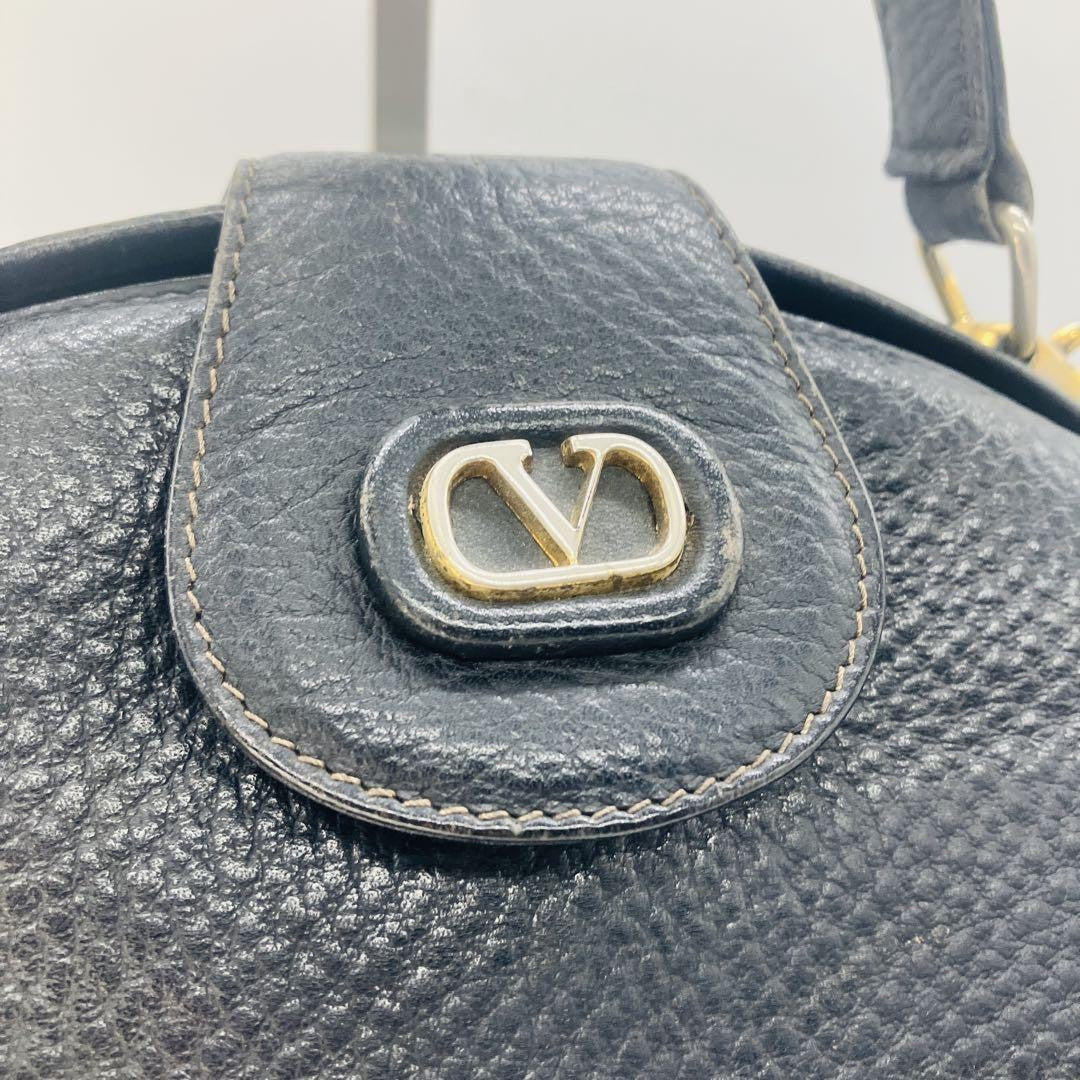 Valentino Garavani Hand Bag Tote Purse Logo Leather Black Authentic