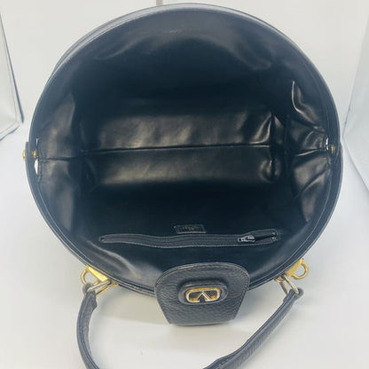 Valentino Garavani Hand Bag Tote Purse Logo Leather Black Authentic