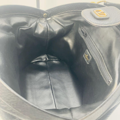 Valentino Garavani Hand Bag Tote Purse Logo Leather Black Authentic