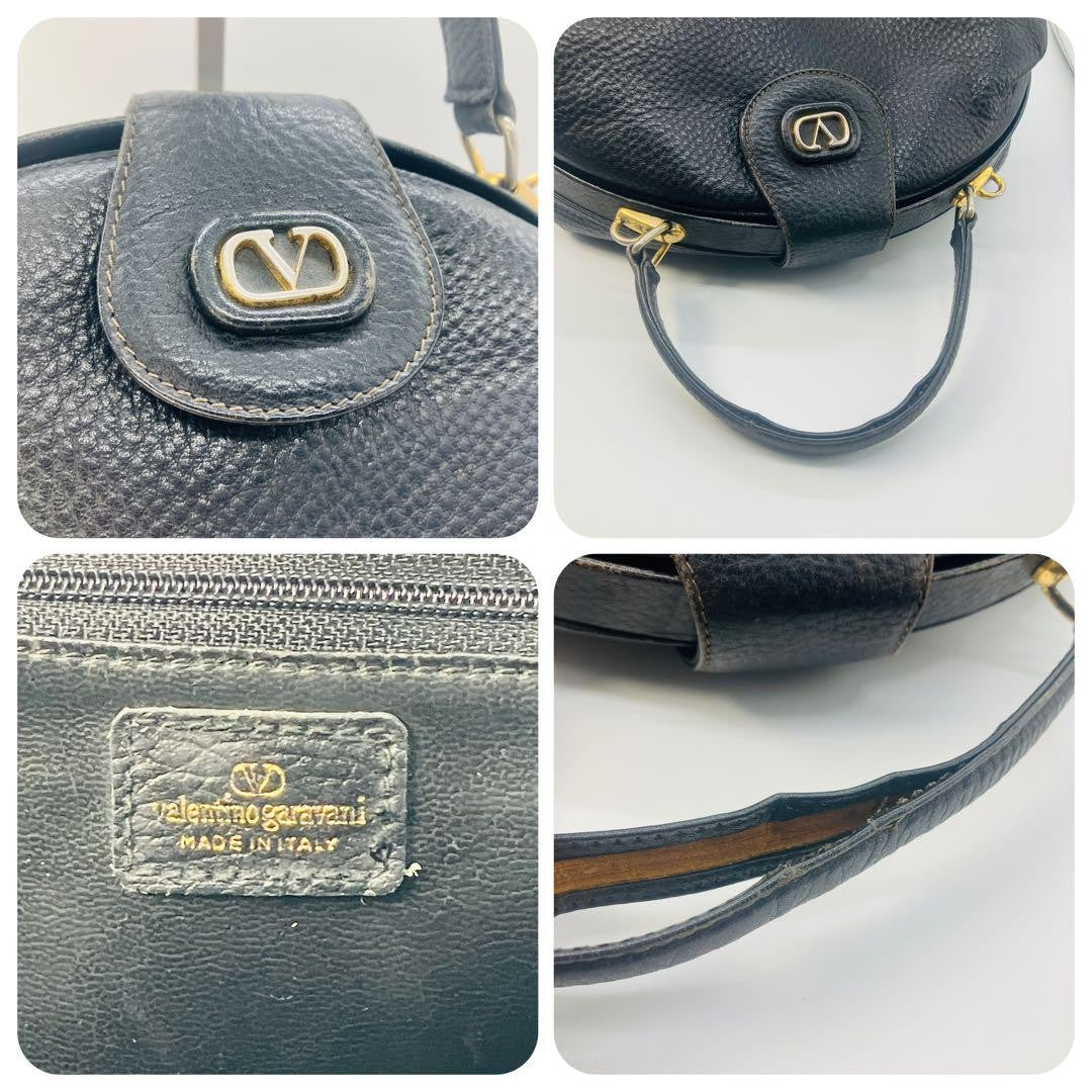 Valentino Garavani Hand Bag Tote Purse Logo Leather Black Authentic