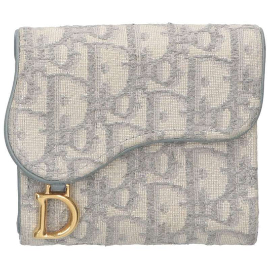 Christian Dior Tri-fold Wallet Compact Purse Trotter Saddle Gray Authentic