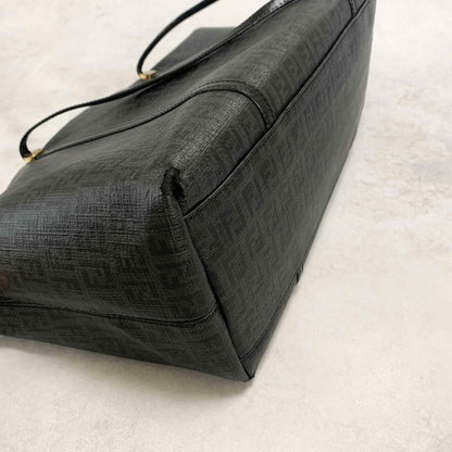 FENDI Hand Bag Tote Bag Purse FF Zucchino Leather PVC Black Authentic