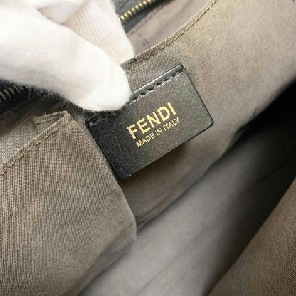 FENDI Hand Bag Tote Bag Purse FF Zucchino Leather PVC Black Authentic