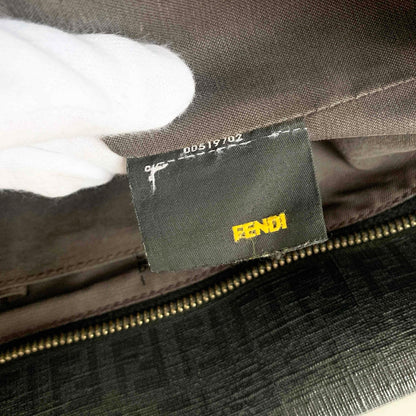 FENDI Hand Bag Tote Bag Purse FF Zucchino Leather PVC Black Authentic