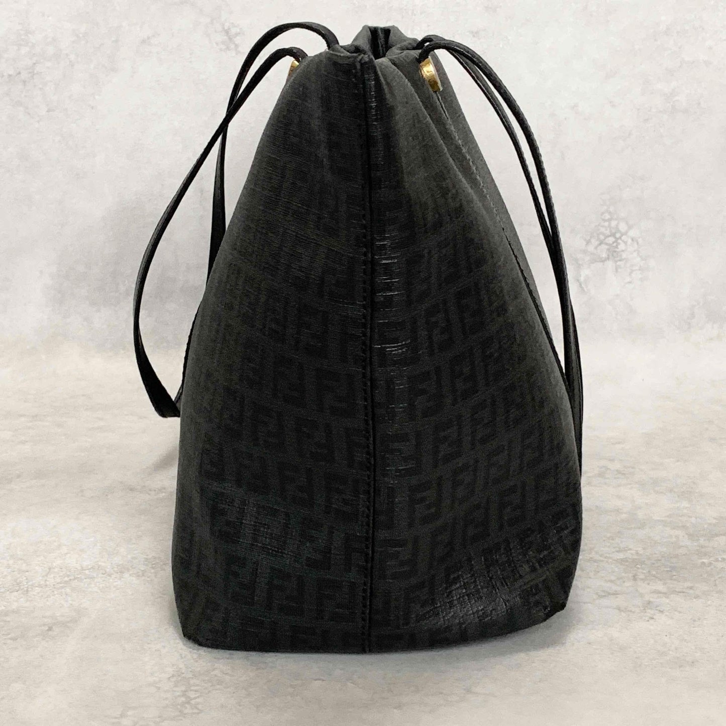 FENDI Hand Bag Tote Bag Purse FF Zucchino Leather PVC Black Authentic