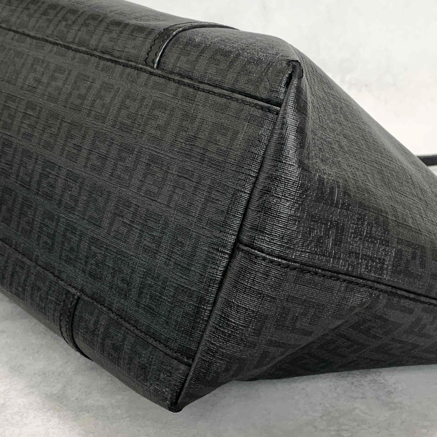 FENDI Hand Bag Tote Bag Purse FF Zucchino Leather PVC Black Authentic