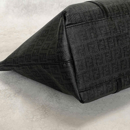 FENDI Hand Bag Tote Bag Purse FF Zucchino Leather PVC Black Authentic