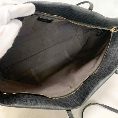 FENDI Hand Bag Tote Bag Purse FF Zucchino Leather PVC Black Authentic